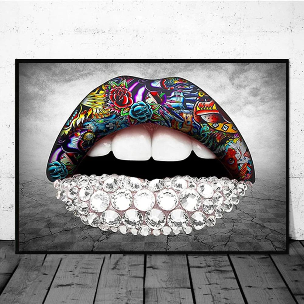 Posters Print Wall Art Painting Home Decor Sexy Women Red Lips Waterproof Canvas Paintings Picture for Living Room Decoration