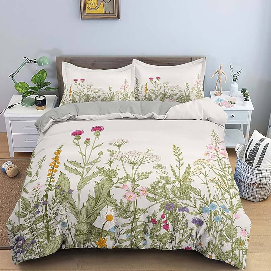 Botanical Floral Duvet Cover Garden Plant Flower Bedding Set Microfiber Rustic Farmhouse Comforter Cover Single Queen King Size