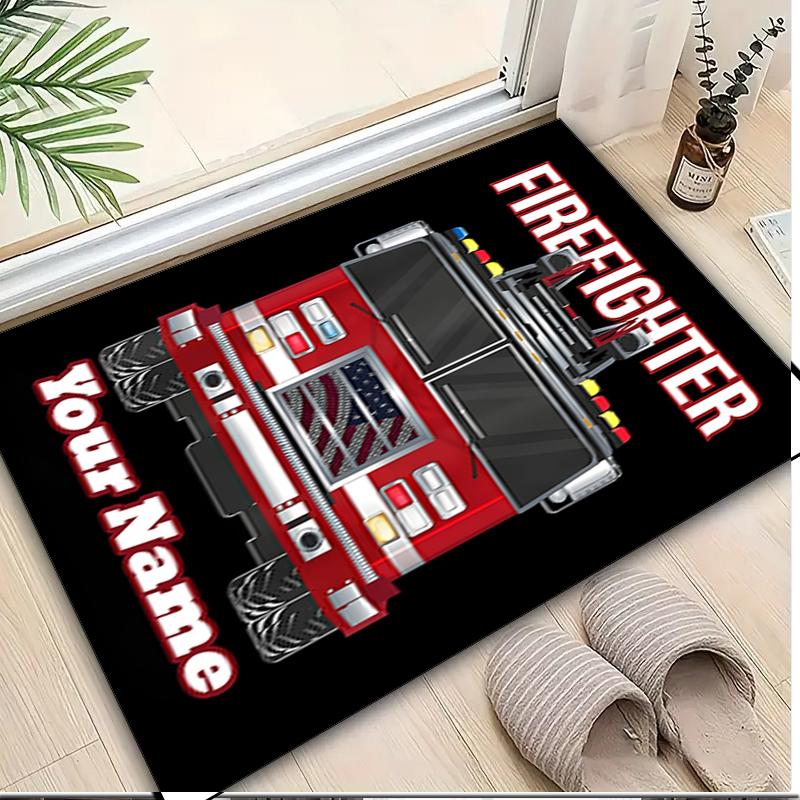 1PC Custom Name Firefighter Gear Theme Floor Mat Ideal for Living Room, Game Rooms, Office, Bedroom, Office Floor Mat , Floor Mats for Home