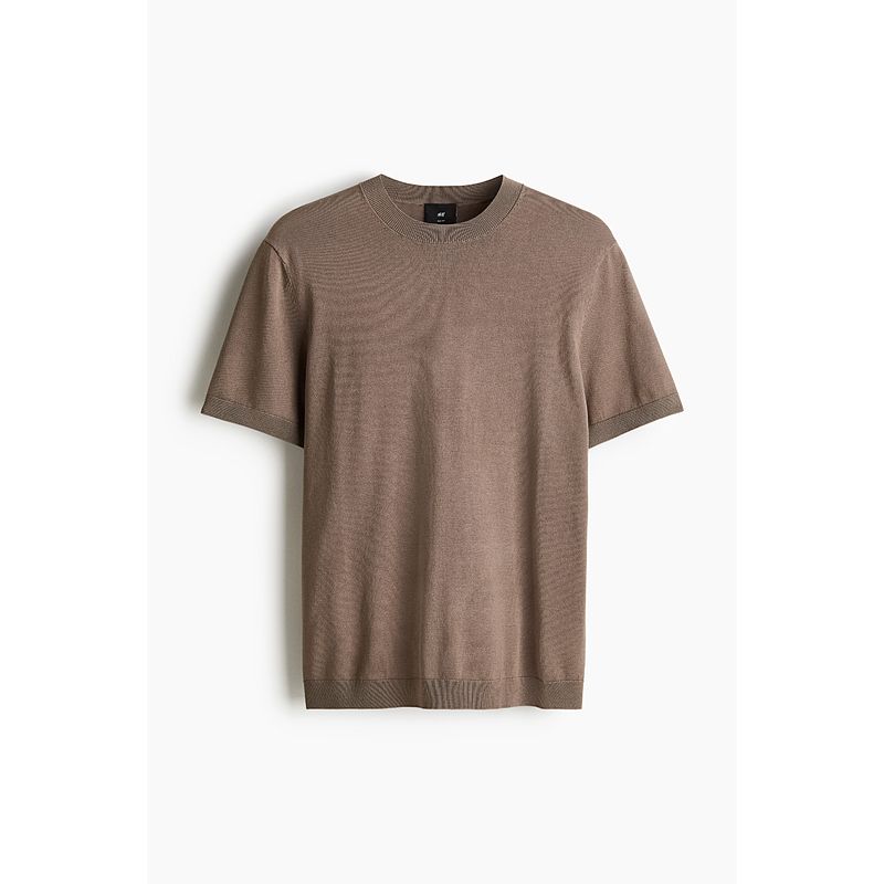 

HM Men s Knitwear 2025 Fall New Arrival Silm Simple and Comfortable Casual round Neck Short Sleeves T-shirt 1251427 Dark beige 175/108
