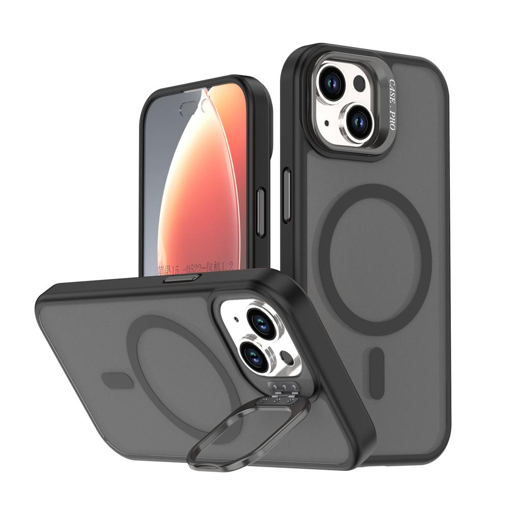 KEYSION Lens Stand Magnetic Phone Case for MagSafe for iPhone 13 14 15 Pro Max 15 Plus Matte Translucent Shockproof Back Cover