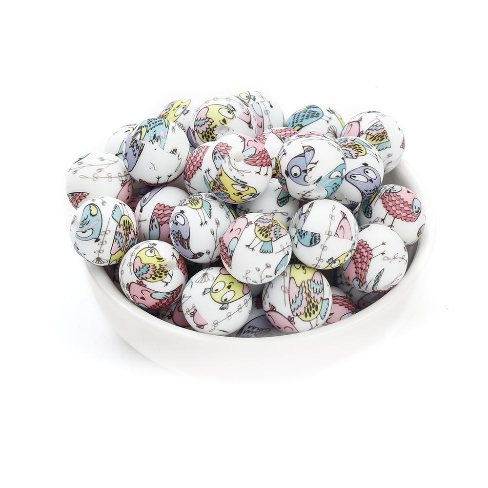 10Pcs 15mm New Silicone Beads Round Print Colorful Spacer Beads Food Grade Baby Nursing Necklace Pacifier Chain Teether Toys