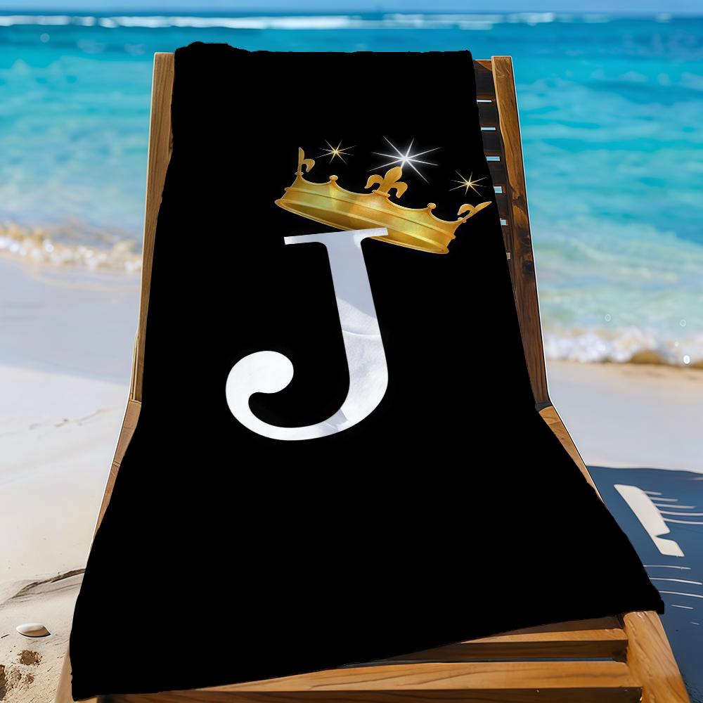 Black Golden Crown Letter Towel Sports Quick Dry Travel Camping Sandproof Soft Light Large Beach Towel
