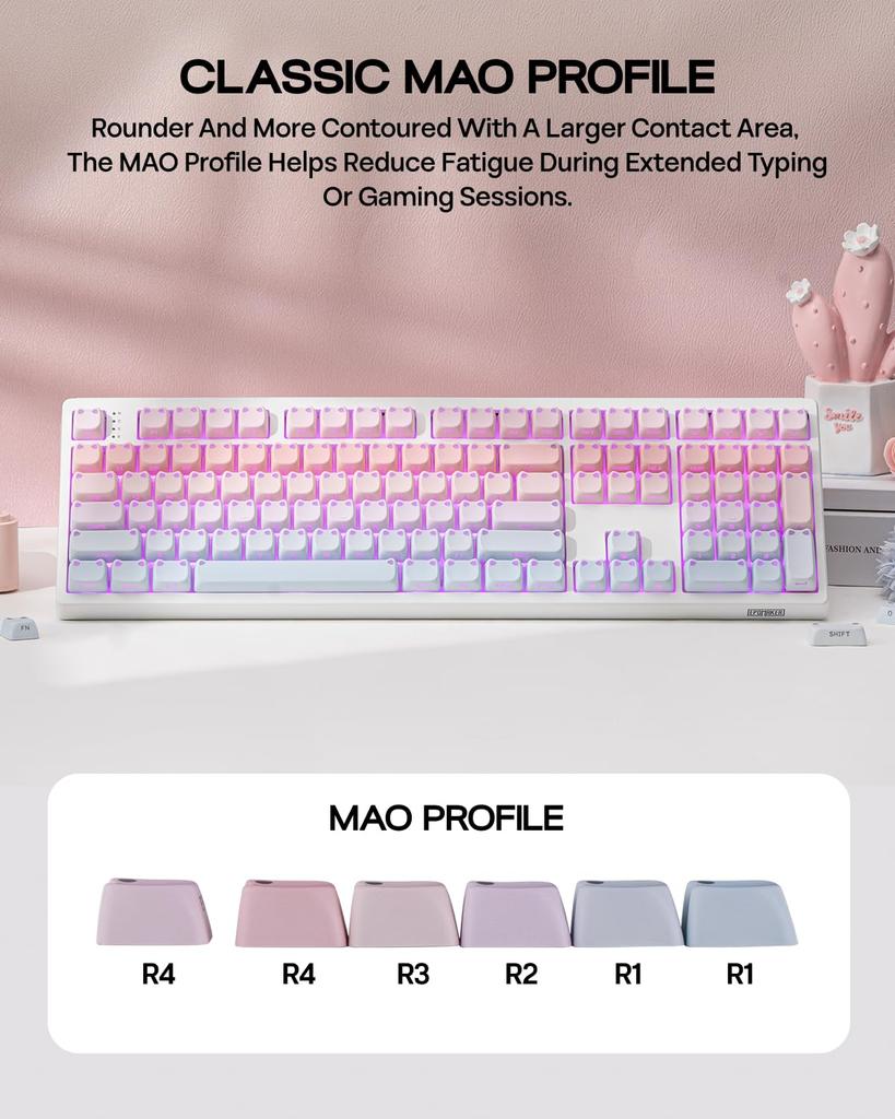 EPOMAKER Shimmeow Keycap 113 Cute Cat Pattern MAO MX Style Compatible Set, Keys, Keycaps, Light-Transmitting Type, Profile,