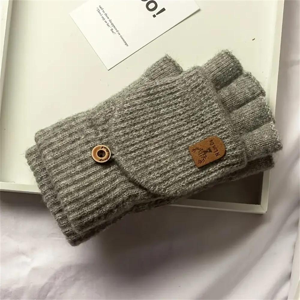 Men Women Winter Gloves Half Finger Open Flip Design Flap Warm Gloves Knitted Thickened Windproof Hand Cover Gifts for Outdoor