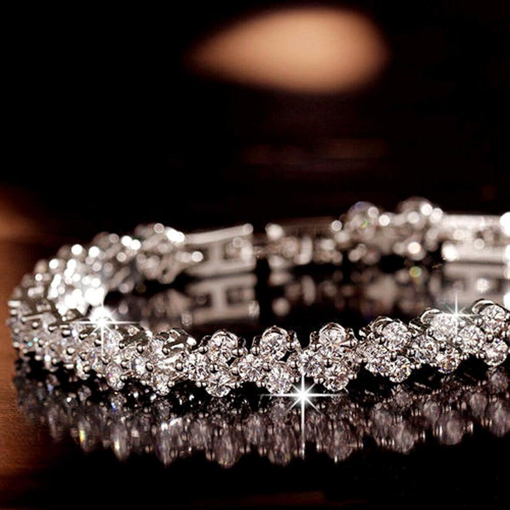 Fashion Women Zircon Crystal Roman Chain Clear Rhinestone Bangle Bracelet Gifts