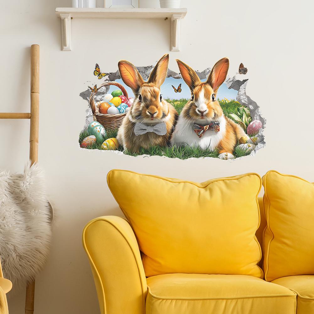 Wall Decoration Stickers for The Easter Bunny and Eggs Restaurant's Living Room, Featuring Broken Walls and Colorful Eggs.
