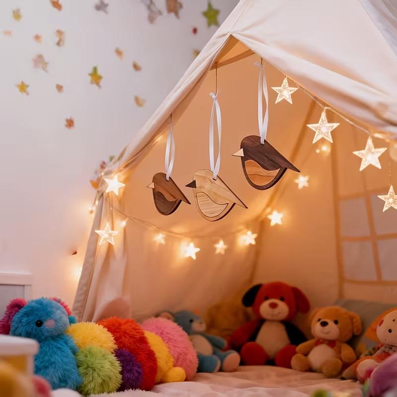 1/3Pcs Wooden Bird Hanging Decorations Artificial Wood Home Decor Vintage Style Hanging With Rope Design Pendant Bohemian Style