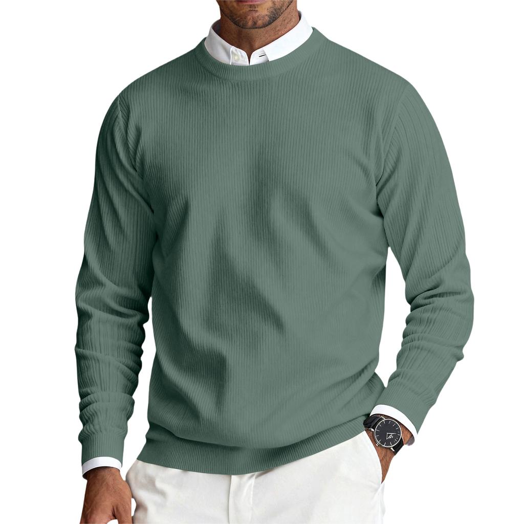 Men's Round Neck Long Sleeve Ribbed Knit Pullover