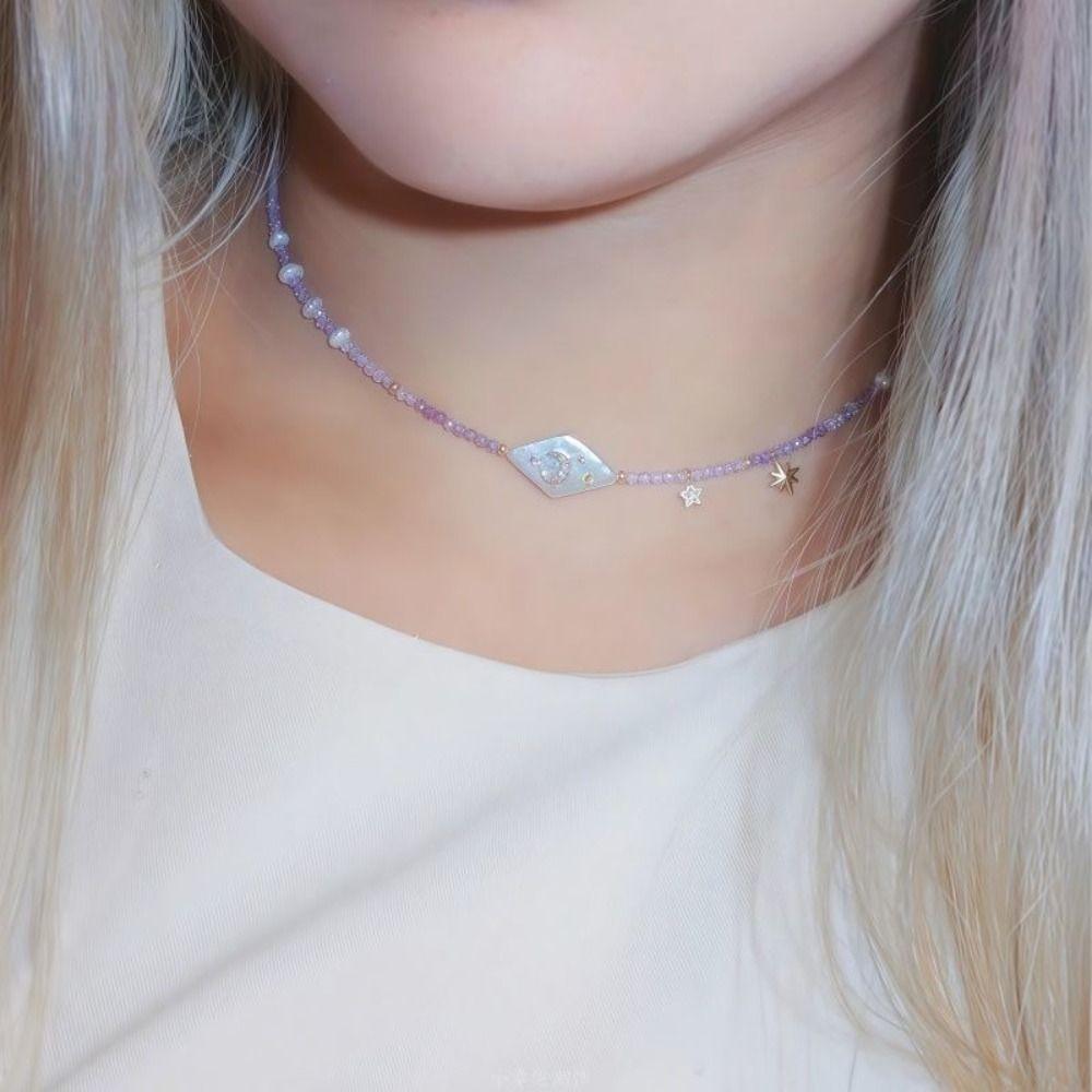 Zircon Necklace Baroque Purple Neck Chain Fashion Beaded Choker  for Women