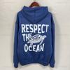 Respect The Ocean Hoodie - Ocean Surf Hoodie Carolina Blue Hoodie Words on Back Turtle Sweatshirt for Outdoor Enthusiasts