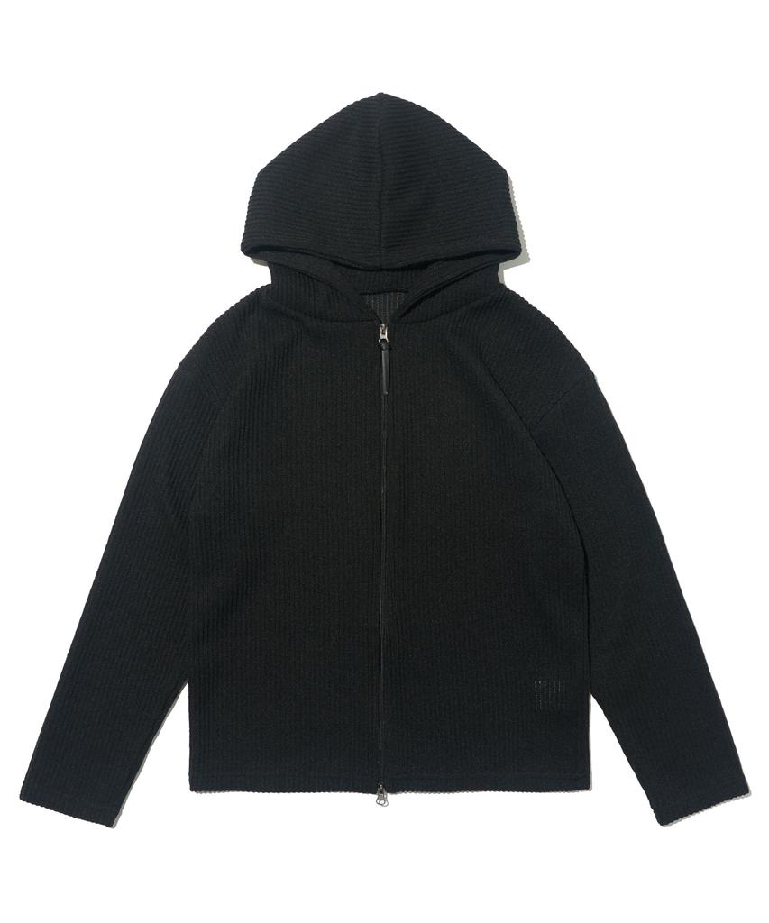 Otherfits Two-Way Ribbed Zip-Up Hooded Knit (Black)