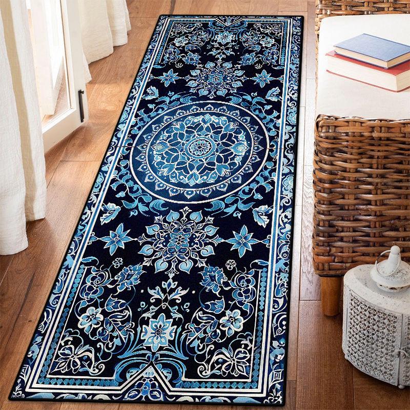 

Persian Retro Bedroom Bedside Carpet Living Room Sofa Coffee Tables Easy Clean Long Rugs Decoration Room Bed End Non-slip Mat 60x160cm