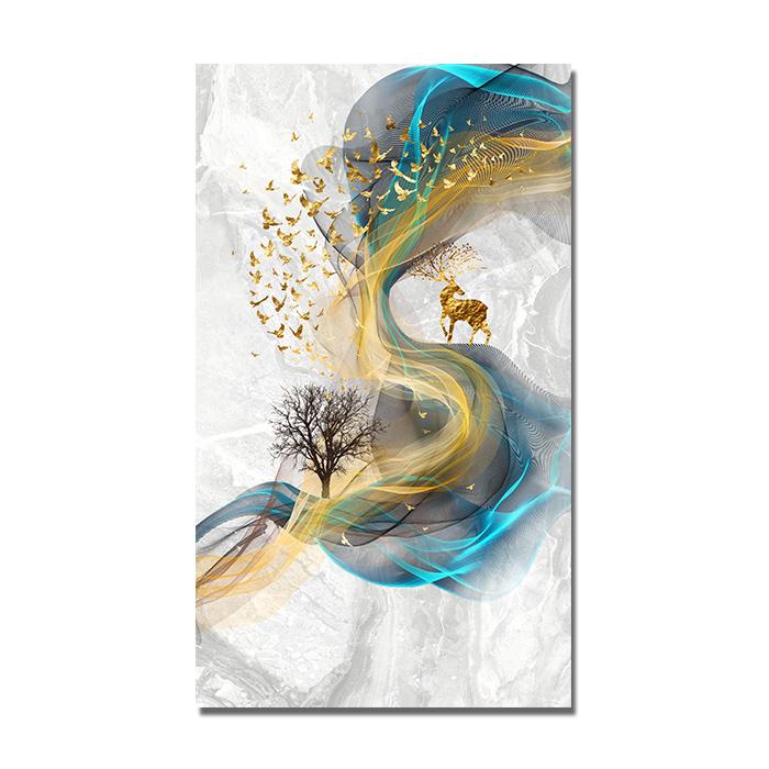 Nordic Geometric Wall Art Canvas Painting Abstract Golden Deer Birds Posters and Prints Wall Pictures for Living Room Home Decor