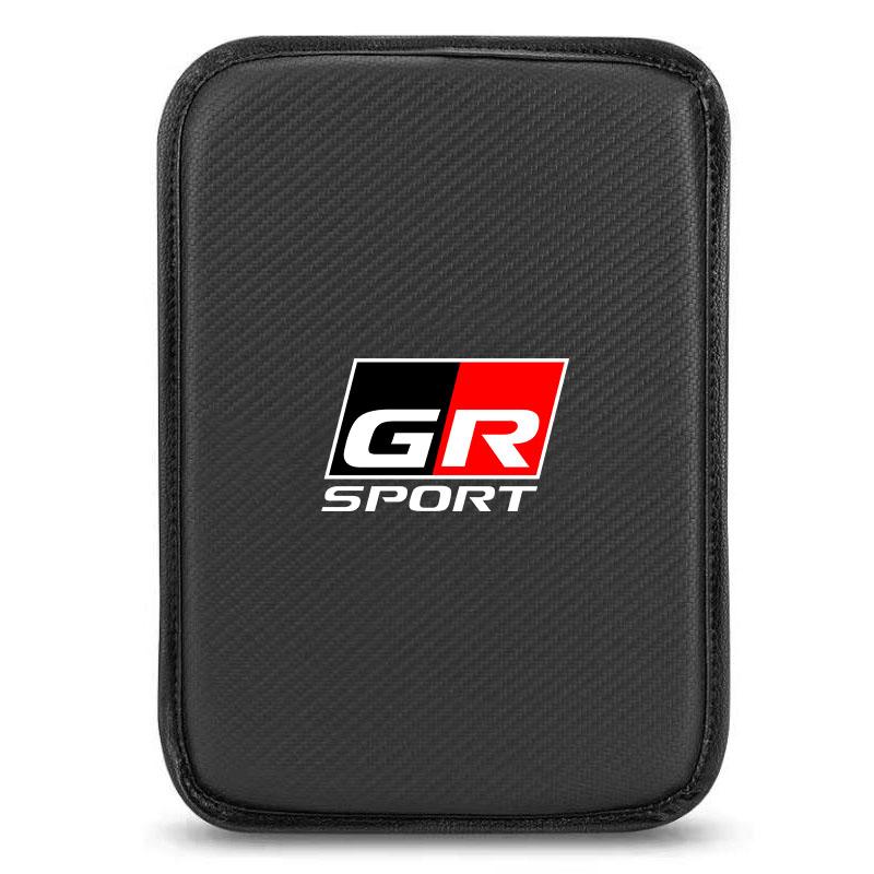 

Кожа из углеродного волокна, накладка на консольный бокс автомобиля, подушка подлокотника, чехол для Toyota TRD Reiz Corolla Chr Yaris Camry, логотип RAV4 Levin