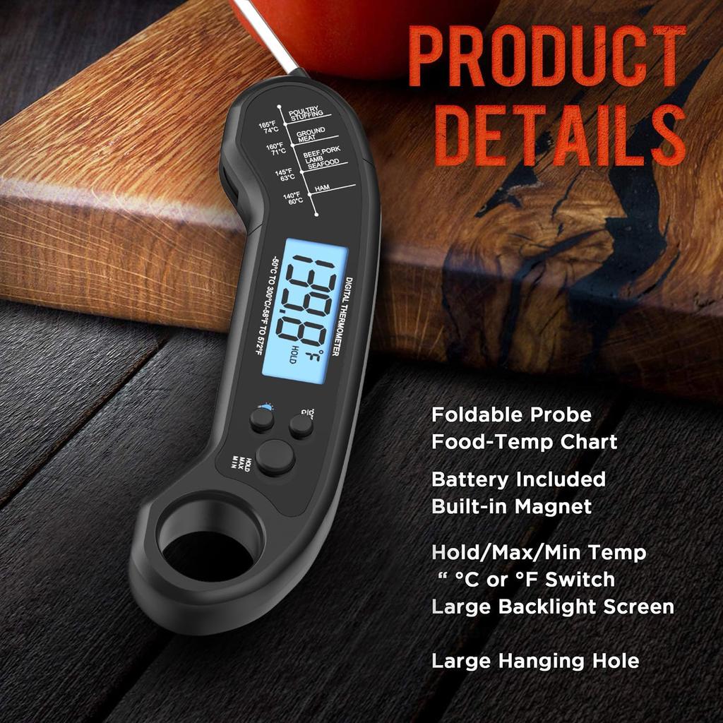 Meat Thermometer Digital, Instant Read Meat Thermometer for Grill and Cooking, Waterproof Food Thermometer for Kitchen and Outside, BBQ, Turkey,
