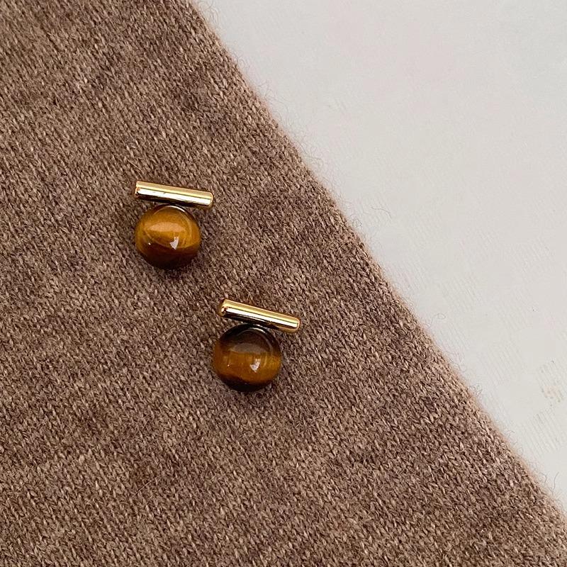 Muted Color Geometric Silver Stud Earrings - Retro Autumn/Winter Style