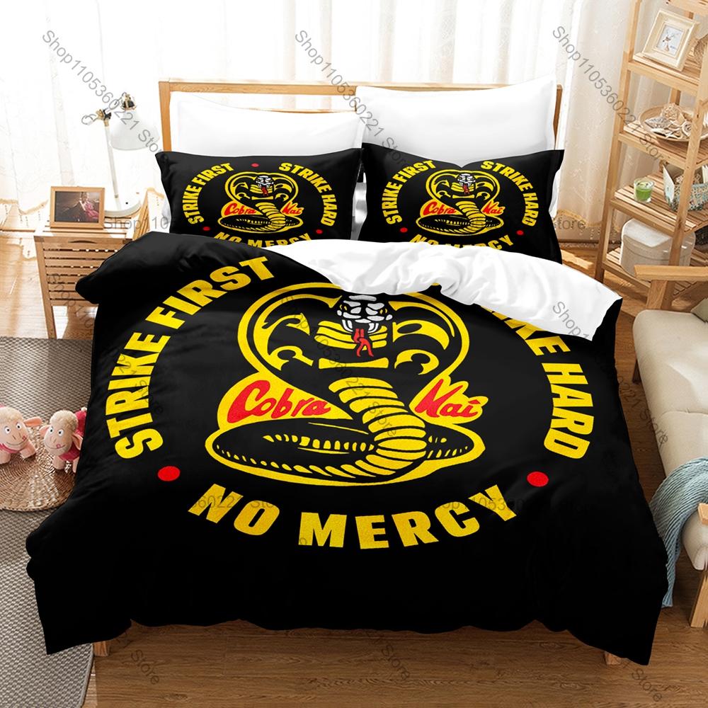 Cobra Kai Karate Kid Bedding Set 3Pcs Duvet Cover Pillowcase Retro 80s Movie Fans Bedroom Decor