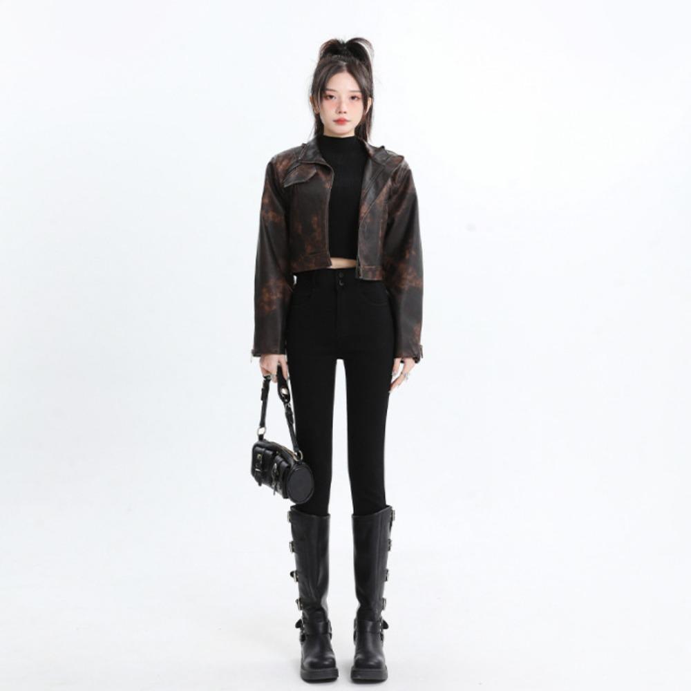 Double-breasted jeans women's 2025 new autumn and winter design tight elastic pencil small-footed jeans