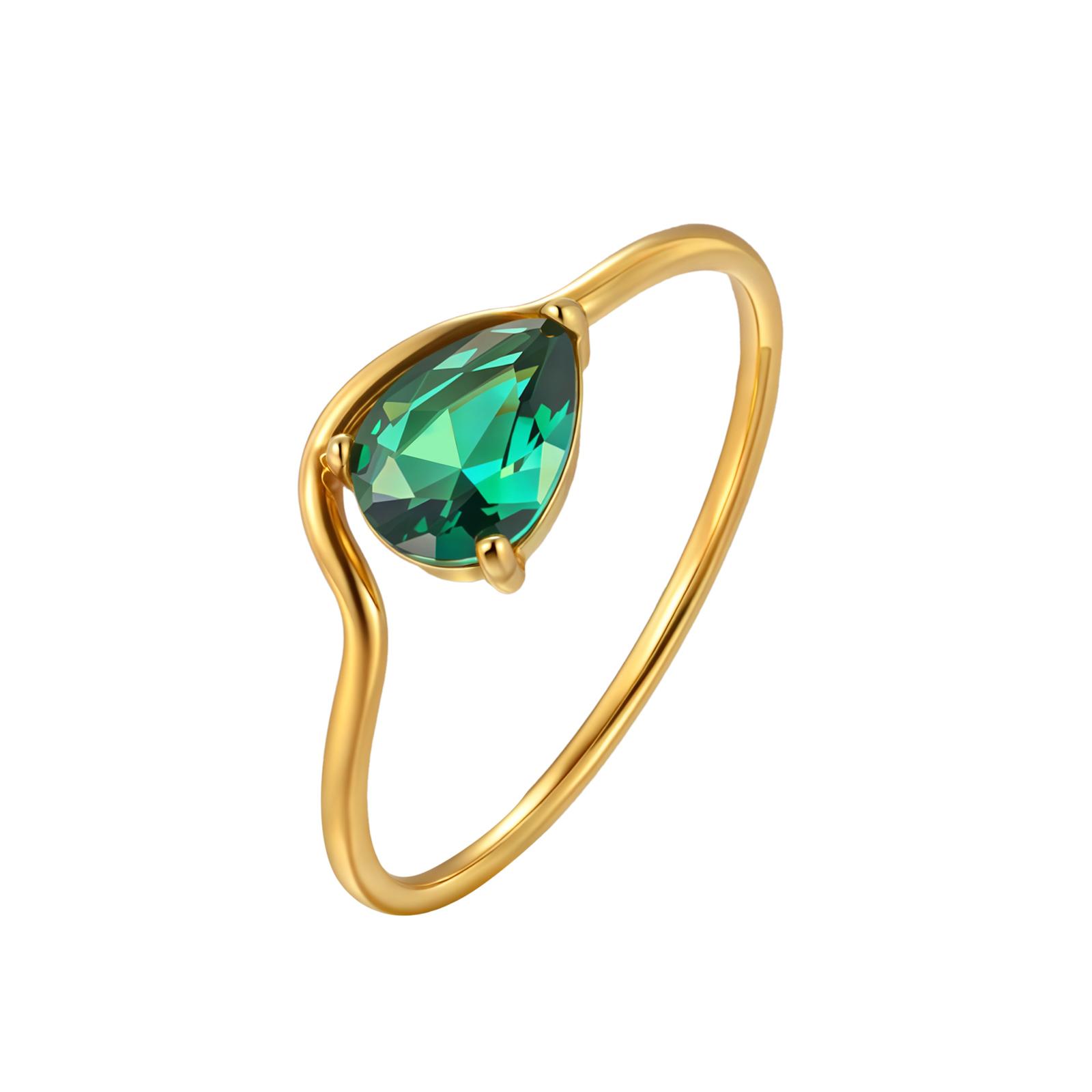 

Fashion Crystal Ring for Women, 18K Gold Plated Sparkling Water Drop Cubic Zirconia Ring, Stainless Steel Jewelry Non-Tarnish US Ring Size 09