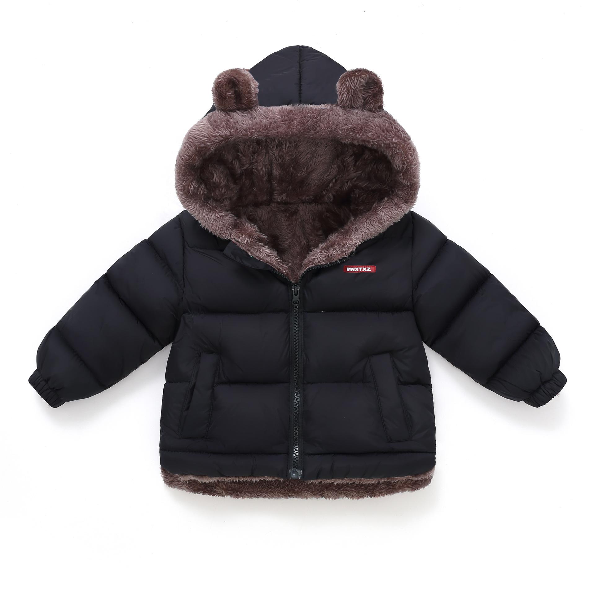 

Осенне-зимняя детская одежда с пуховым хлопковым наполнителем, детская, для детей среднего и младшего возраста, теплая куртка с хлопковой подкладкой и плюшем 100 чёрный