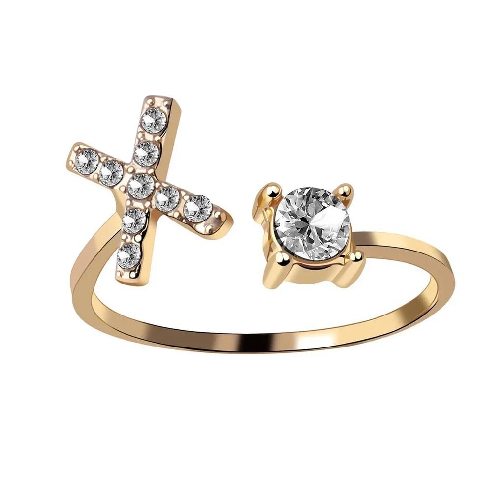 Adjustable Initials Rings Stainless Steel Simple Zircon Letter Rings for Women Wedding Band Couples Jewelry Accessories Gifts