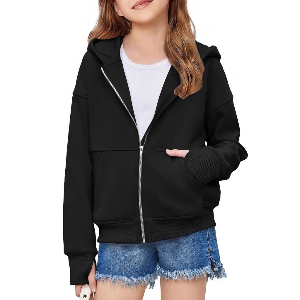 Girls' Color Long Sleeve Half-Zip Hooded Sweatshirt for Casual Everyday Wear