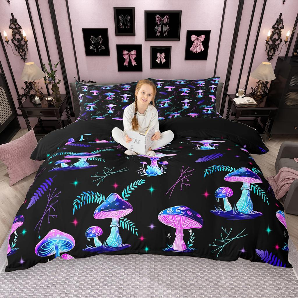 Homewish Hippie Mushroom Duvet Cover Set 2pcs/3pcs, Botanical Theme Bedding Set, Wild Plant Comforter Cover Set