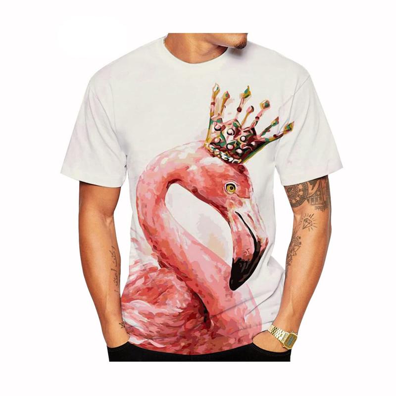 Summer Round Neck 3D Flamingo Pattern Print Top Fashionable Casual Short Sleeved Men's T-shirts