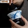120ml Hand-painted Pine Blue And White Gaiwan Antique Tea Tureen Tea Bowl With Lid Kit Tea Maker Cover Bowl Tea Items Collection