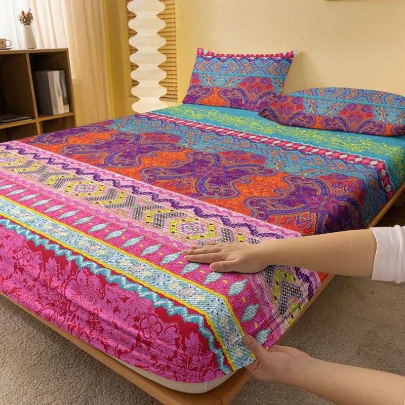 1 Bohemian Patterned Frosted Bedsheet, Bedroom Printed Bedspread, Bedding (Excluding Pillowcases)