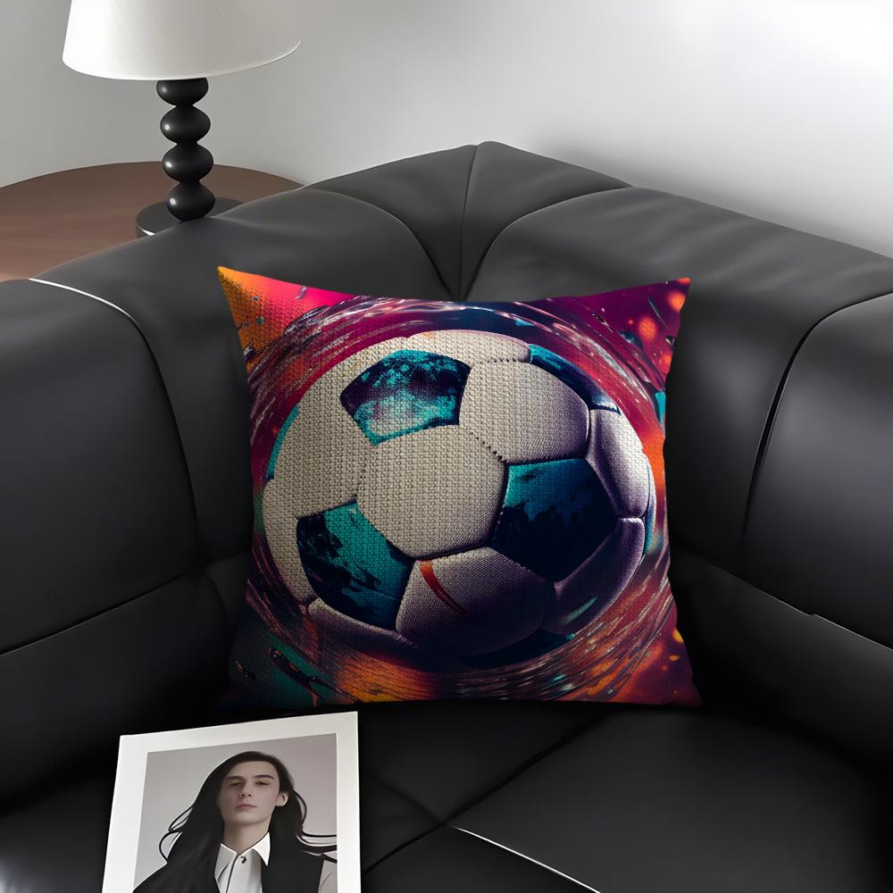 Football Sport Cushion Cover Natural Linen Organic Fabric DoubleSided Printing Sofa Home Decor Gift Pillow Case