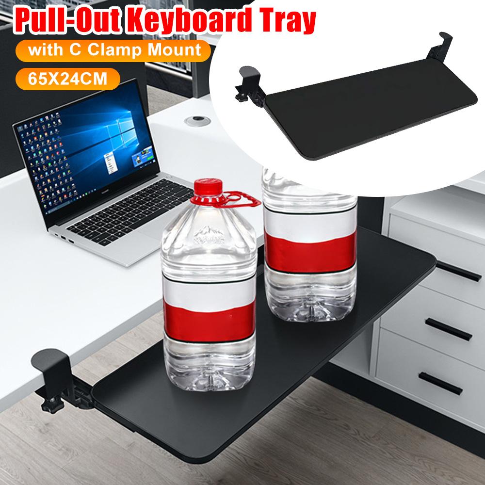Load Bearing 50kg Under Desk Keyboard Tray Slide In/out Ergonomic Universal Keyboard Tray No-Drilling C-Clamps Easy To Install F