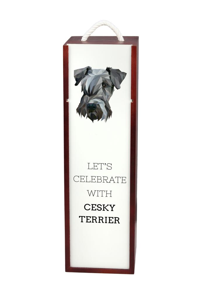 Terier Czeski, Cesky Terrier - Geometryczne Pudełko Ze Zdjęciem I Napisem Na Wino Marki Art-Dog
