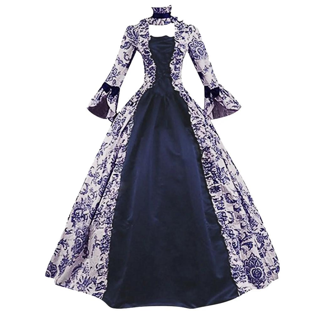 Damen Cosplay Marie Antoinette Kleid Mittelalterliches Glockenärmel Viktorianische Party Formelles Kleid Renaissance Gotisches Florales Gewand Übergröße