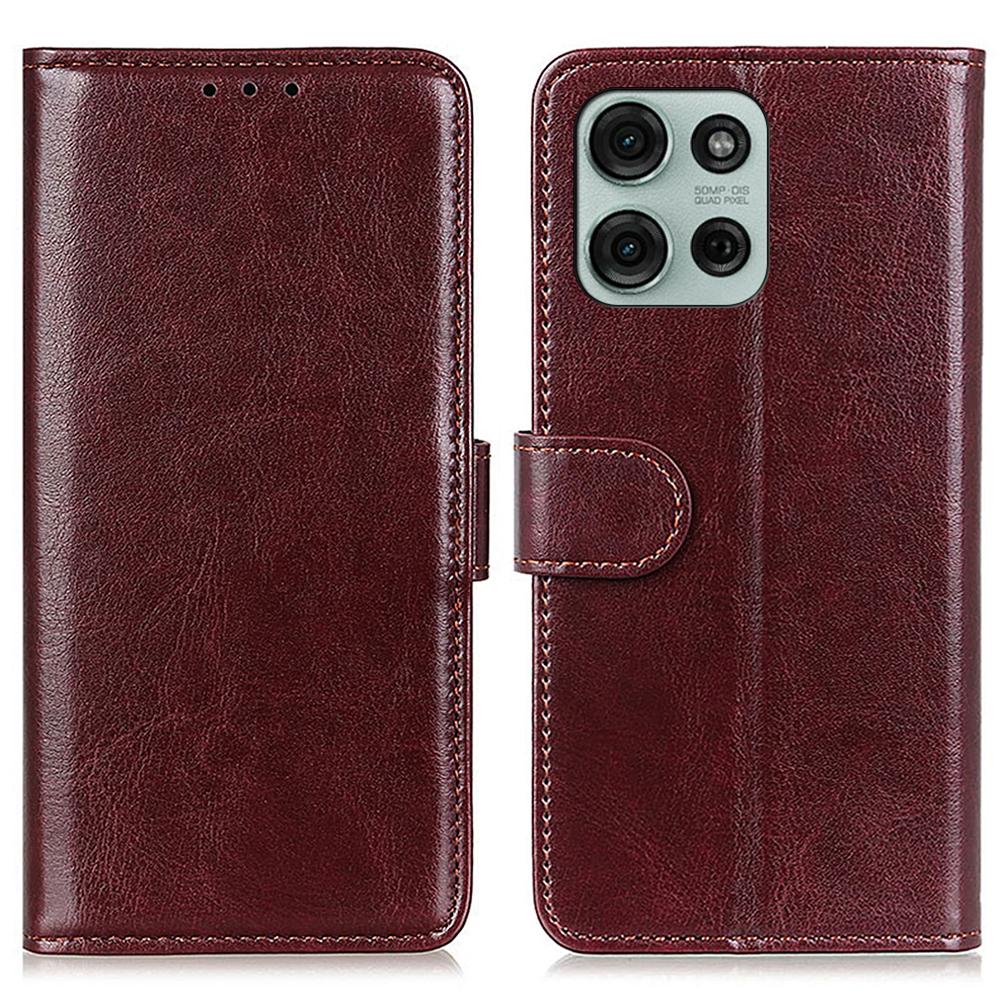 

For Motorola Moto G75 5G Case Crazy Horse Texture PU Leather Phone Stand Cover Brown