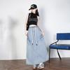 Dimanaf 2025 Plus Size Summer Elastic Denim Skirts Women A-Line Fashion Loose Long Skirt High Waist Vintage Maxi