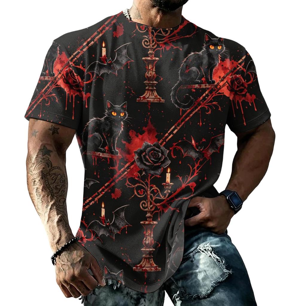 Men's Halloween T-Shirt Short Sleeve Round Neck Printed Tee for Casual Wear