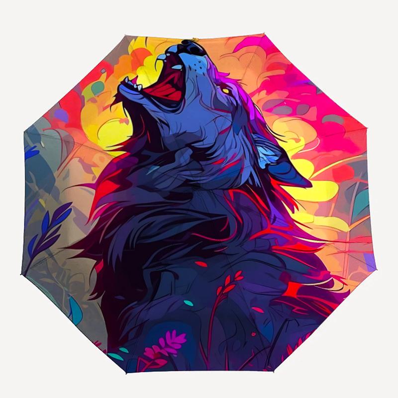 

1pc Wolf Fantasy Fashionable Automatic Opening/Closing Folding Umbrella with 8 Bones, Windproof Portable, Daily Use327