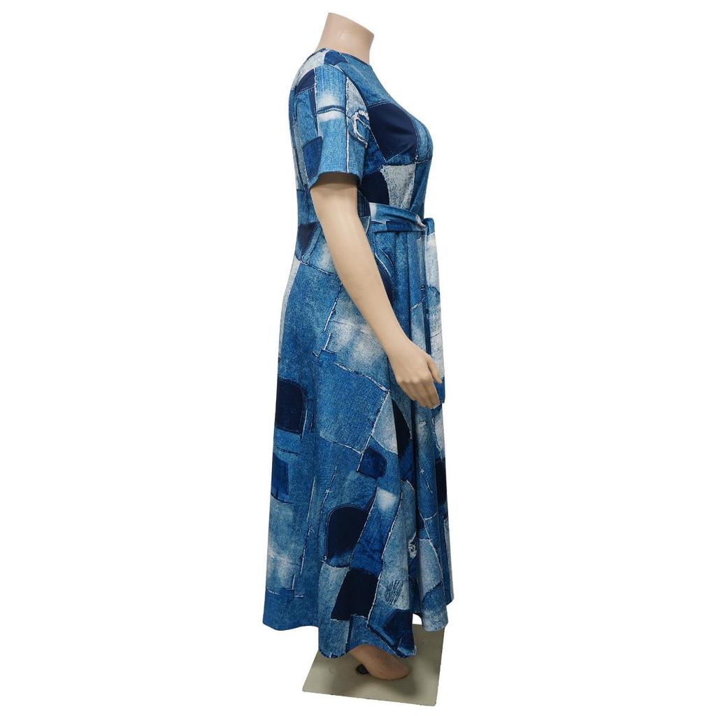 Women's Plus Size Elegant Lace-up African Long Dress - Spring/Summer 2024 Fashion