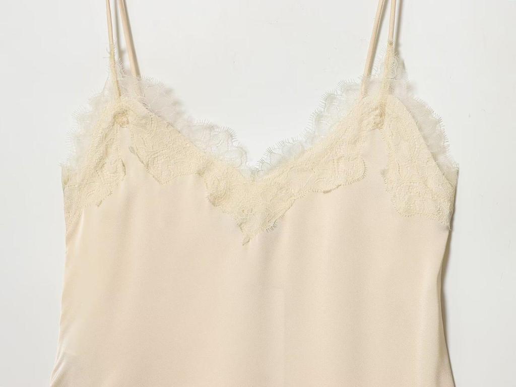 2026 Spring European & American Style Women's Satin Lace V-Neck Sleeveless Top