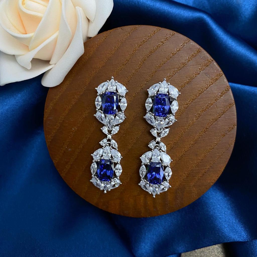 Gica Gema Sapphire Earrings With High Carbon Diamond 925 Sterling Silver Unique Design Romantic Fine Earrings Jewelry Wedding Party Gifts New Trend
