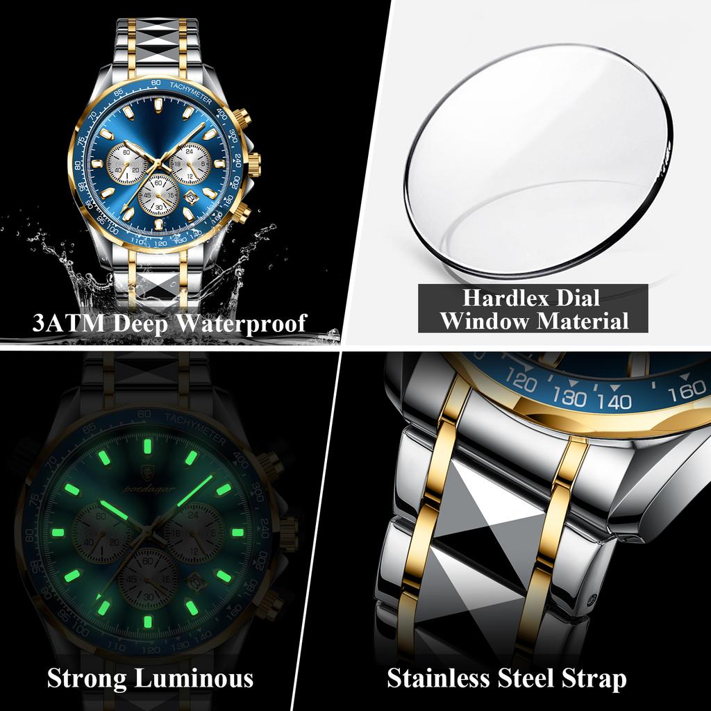 Luxury Sports Watch Men Quartz Waterproof Luminous Date Chronograph Men's Watches Stainless Steel Man Watch Male Clock