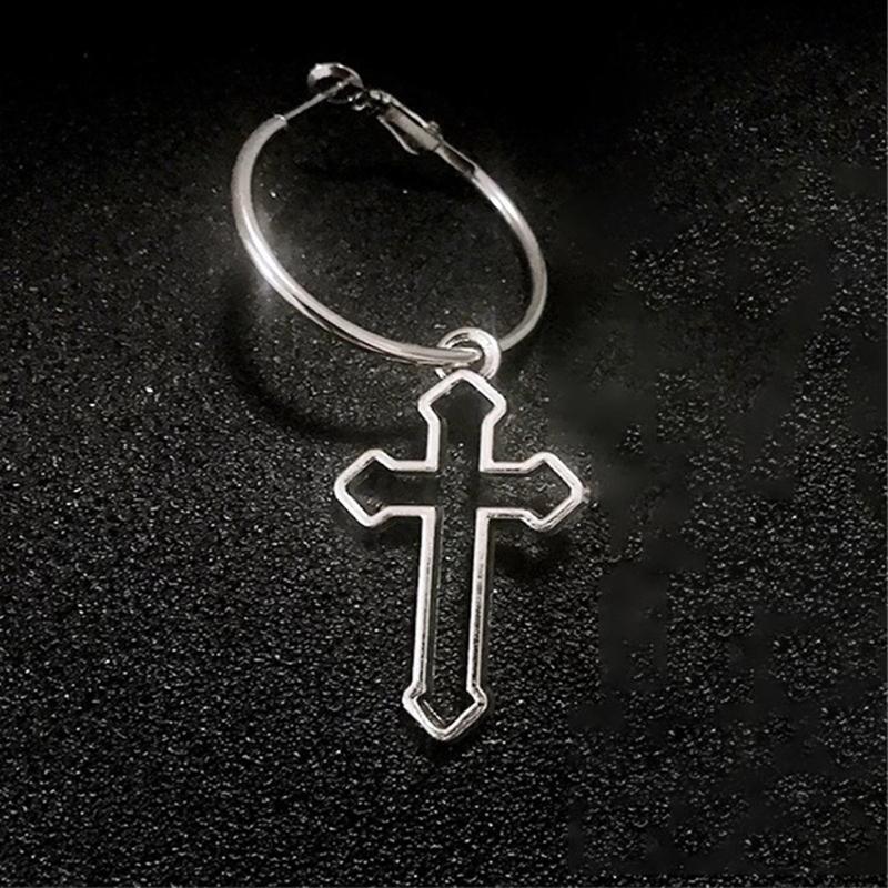 Orecchini A Croce Pendenti In Argento Sterling 925 Con Cerchio Huggie - Gioiello Unisex Regalo