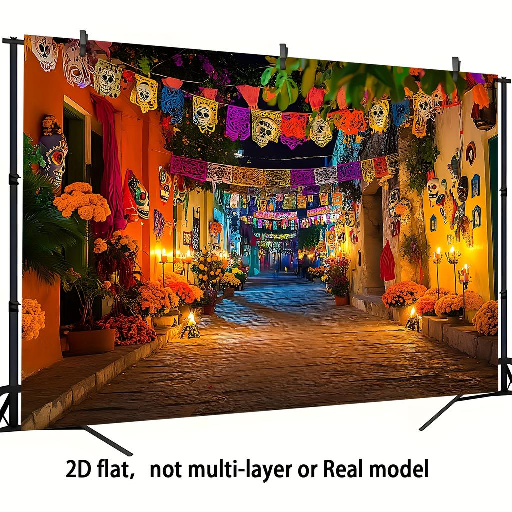 A huge day death party banner background - vibrant Mexican folk art designs of skulls and flowers
