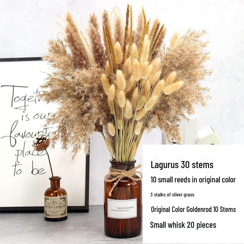 Nordic Style Dried Flower Bouquet: Mixed Arrangement with Small Reeds, Bunny Tail Grass, and Duster for Home Decoration.
