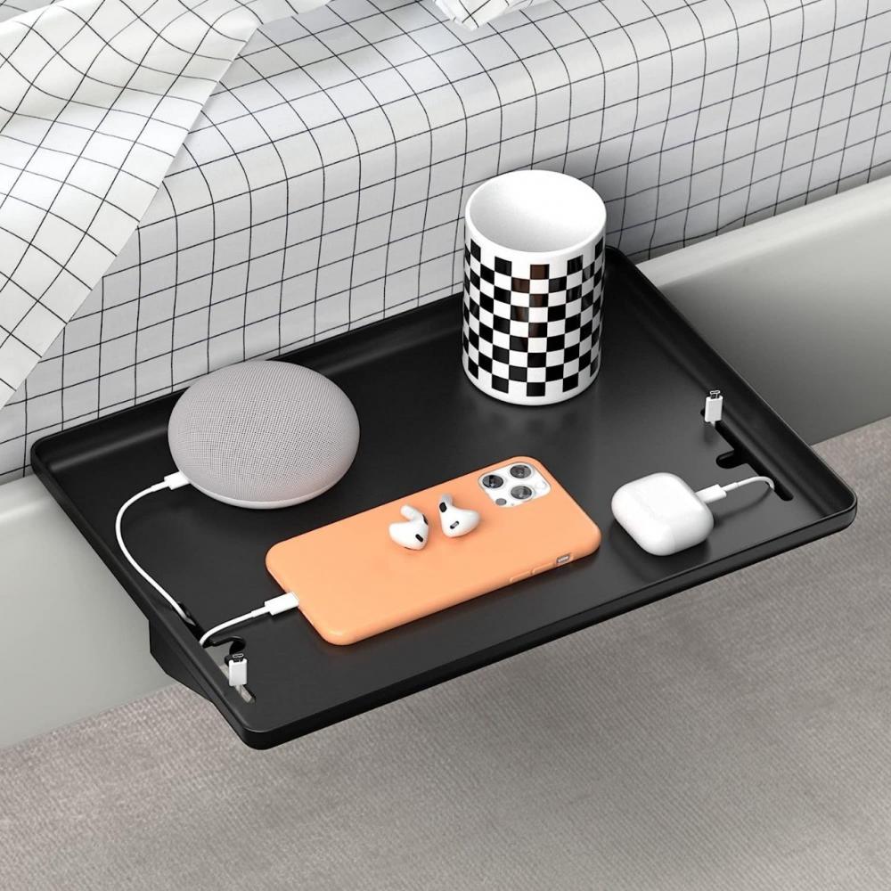 Bedside Storage Tray Clip-On Bedside Shelf Detachable Heavy-Duty Bedside Storage Tray Multifunctional Bedside Shelf Space Saving