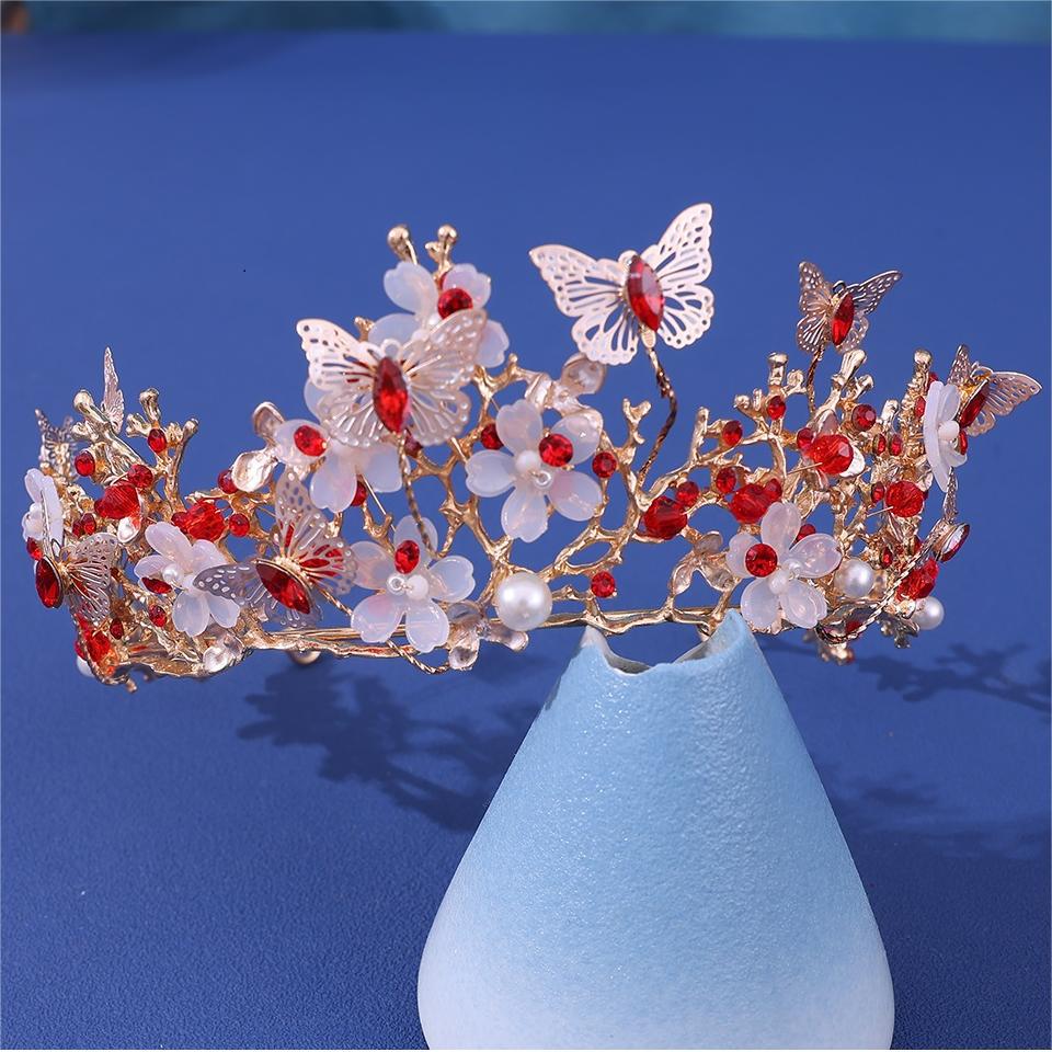 Europäischer und amerikanischer Brautkronen-Haarschmuck – Roter Hochzeitskopfschmuck für Frauen