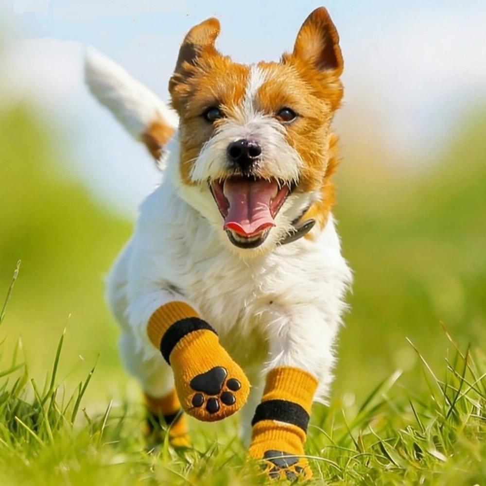 4PCS Soft Dog Anti-slip Socks Elastic Pet Floor Socks Practical Pet Foot Cover  Indoor Use