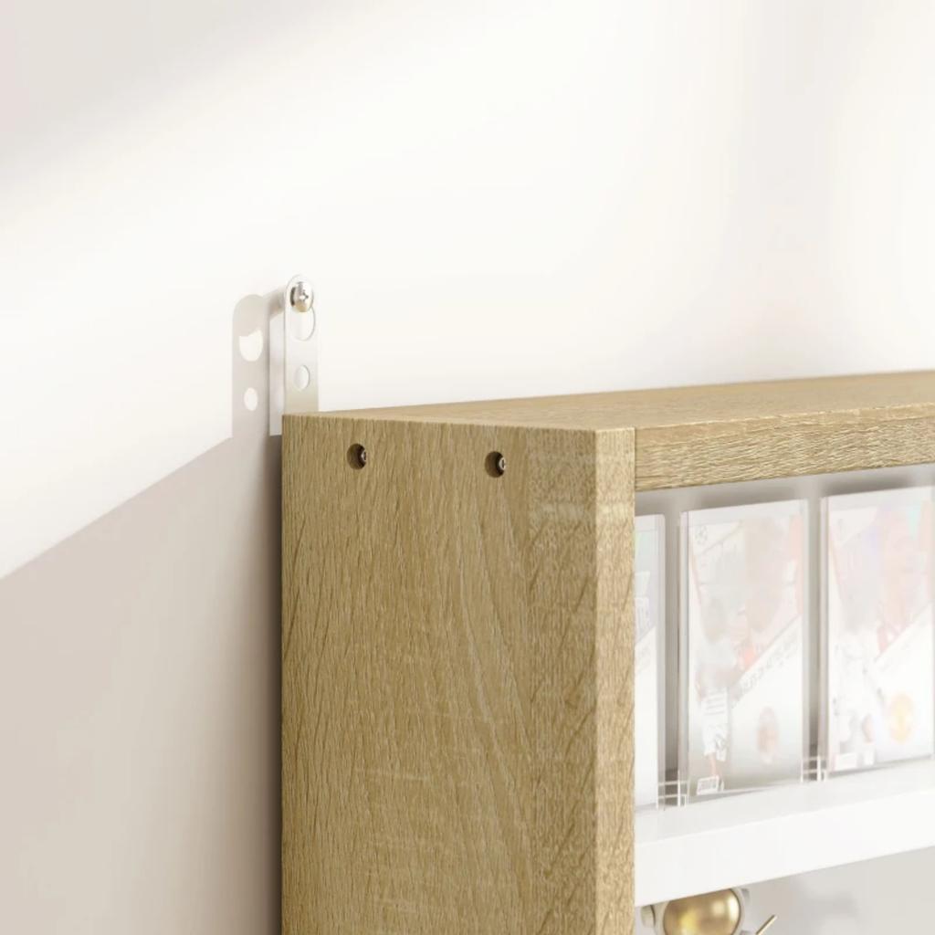 Wall display case for collections with 4 height-adjustable shelves and 2 sliding glass doors